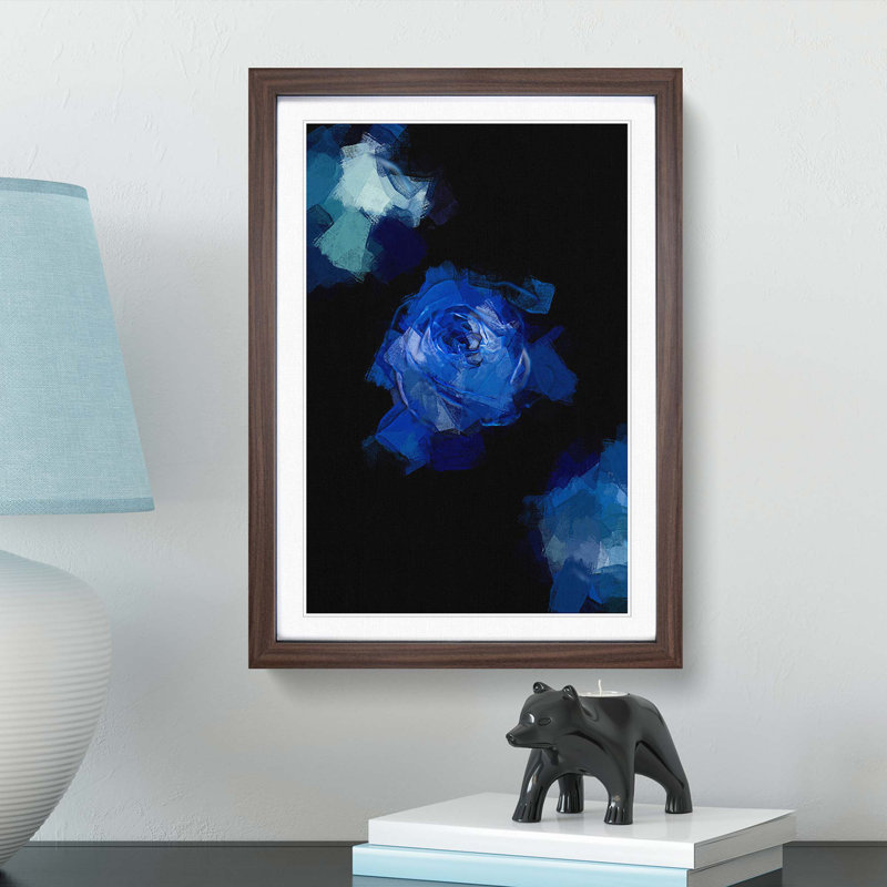 Trio of Blue Roses in Abstract - Framed Print, 76cm H x 50cm W x 2cm D, Walnut