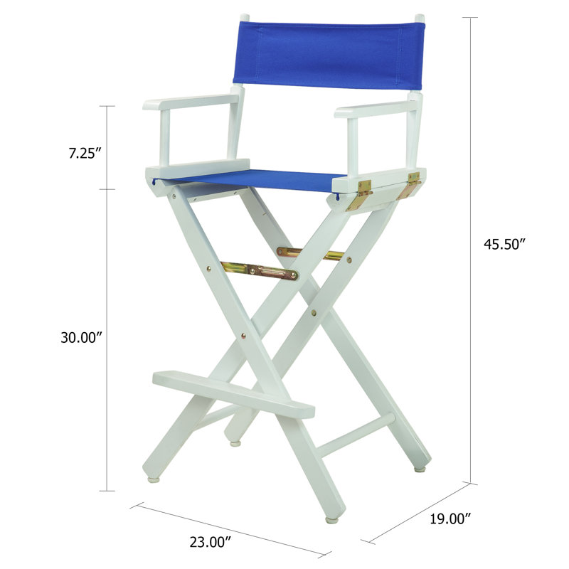 Chaise de réalisateur pliante de 30 po avec toile, Bleu royal, Blanc