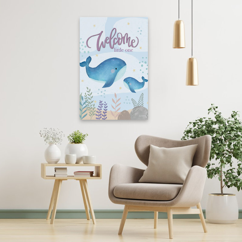 «Welcome Little One» - art des baleines dans la chambre des bébés côtiers, H 36 po x l 24 po