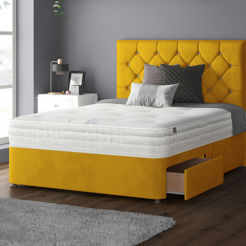 Eberhardt Divan Bed Base, Double (4'6), Turmeric, 2 Foot-end Drawers