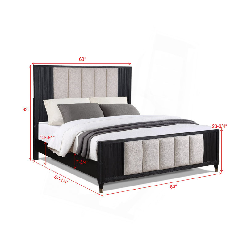 Élégante tête de lit à panneau haut avec accents texturés, lignes épurées, lit 1pc, noir et blanc, Grand lit