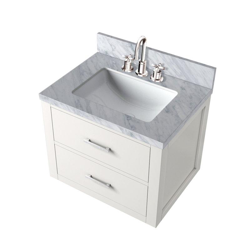 Meuble-lavabo simple 24 po X P 18 po D, dessus en acrylique et robinet, Blanc, Nickel brossé, 24"
