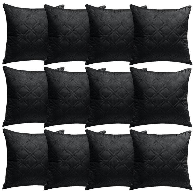 Aspire Homeware Diamond-Pattern Square Velvet Cushion Cover, Black, Pack of 12