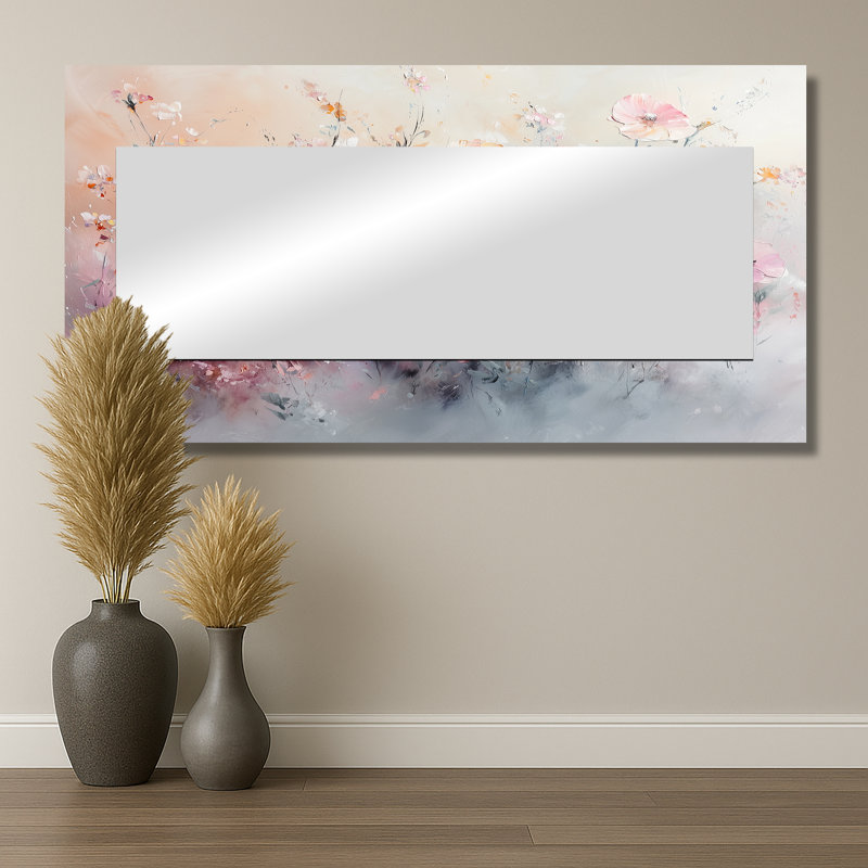 Sunset Pastel Pink Hues Wildflowers II - Floral Accent Wall Mirror - Printed On Metal, 28" x 55"