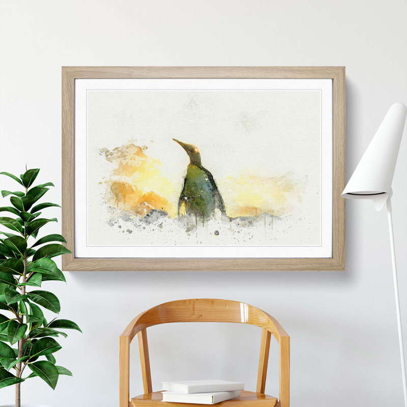 King Penguin in Abstract - Framed Print, 50cm H x 76cm W x 2cm D, Oak