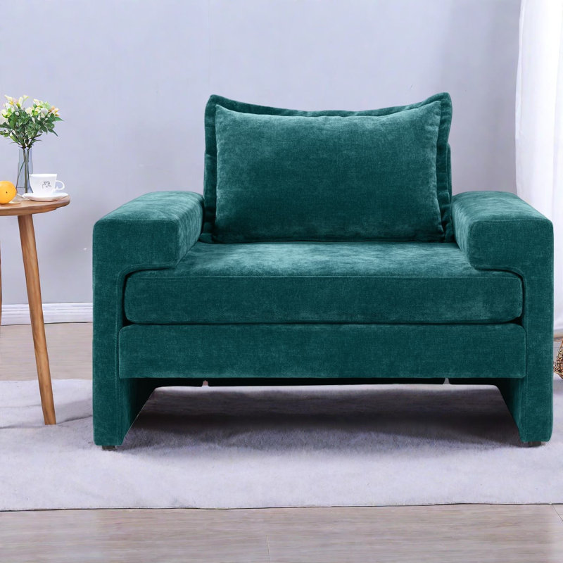 Chaise d'appoint spacieuse en chenille, revêtement vert, design moderne pour la maison et le bureau