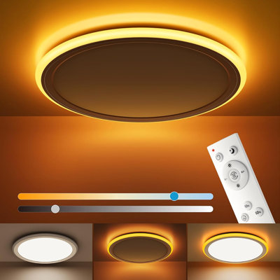 Plafonnier DEL encastré de 33 cm (13 pouces) avec télécommande, veilleuse 2000K blanc chaud, 24W, 2400 lm, température de couleur réglable de 3000K à 6500K, 24W filaire, profil bas, pour chambre, salle à manger, cuisine, blanc