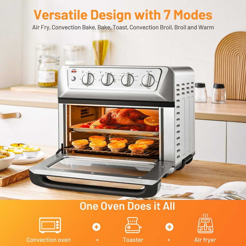 Silver 21.5QT 1800W Air Fryer Toaster Oven with Recipe Book