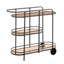 Chariot-bar moderne noir avec tablettes en verre teinté ambré, convient à plusieurs espaces, cadre, facile à assembler, petites zones compactes, installation rapide et variée, serré
