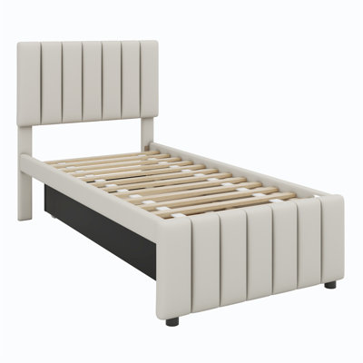 Lit plateforme tapissier avec lit gigogne et tiroirs