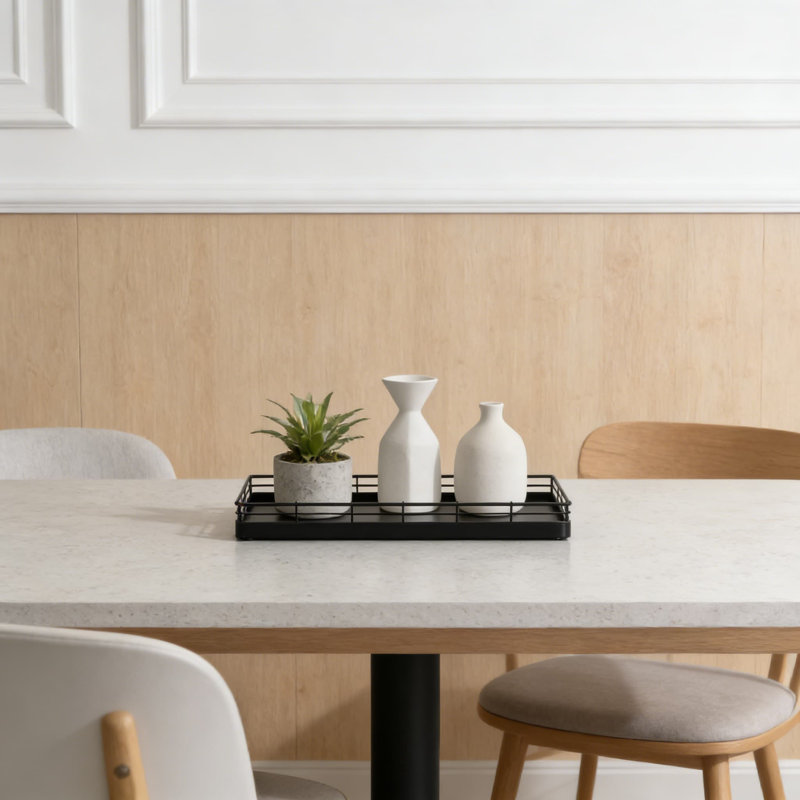 Plateau de meuble-lavabo en bois avec rebords en filet de fer, organisateur de comptoir de salle de bain pour commode, cuisine, café et décoration intérieure