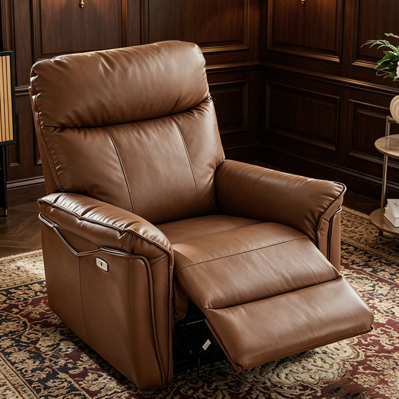Fauteuil inclinable électrique multifonctionnel de 37,40 po, style minimaliste moderne, brun caramel, grain de cuir de vache