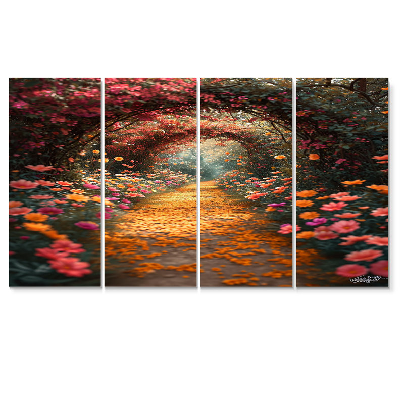 «Blossoming Pink Flowers», art mural pour le salon, 4 pièces, H 32 po x l 64 po