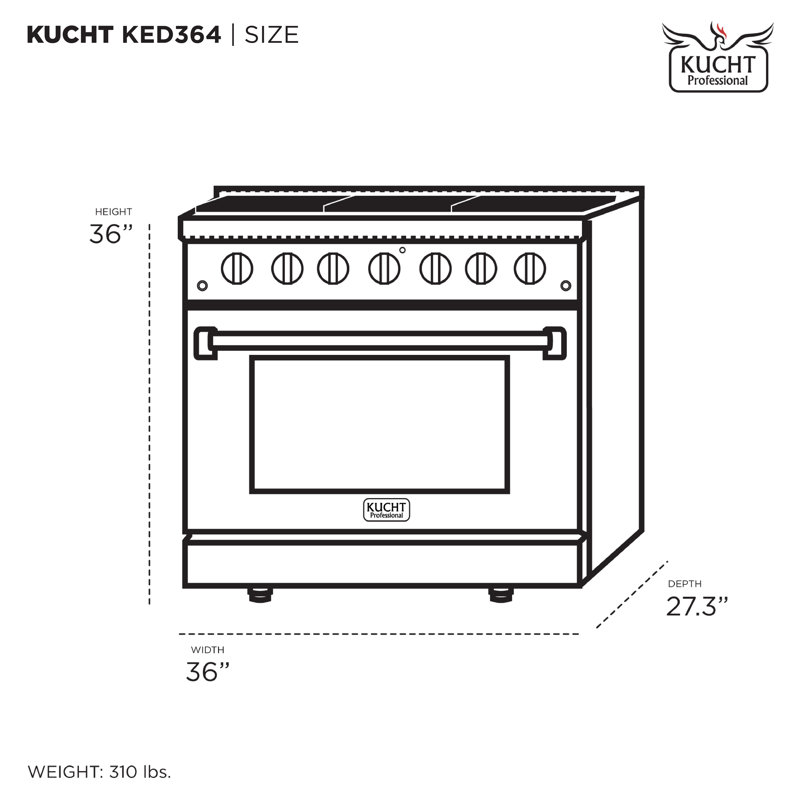 Kucht 36'' W Dual Fuel Free Standing Range, Liquid Propane