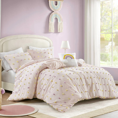 Couette 5 pièces pour lit double/queen, couette en coton, rembourrage inclus, coussins décoratifs brodés de nuages, lavables à la machine, taies d'oreiller assorties incluses.