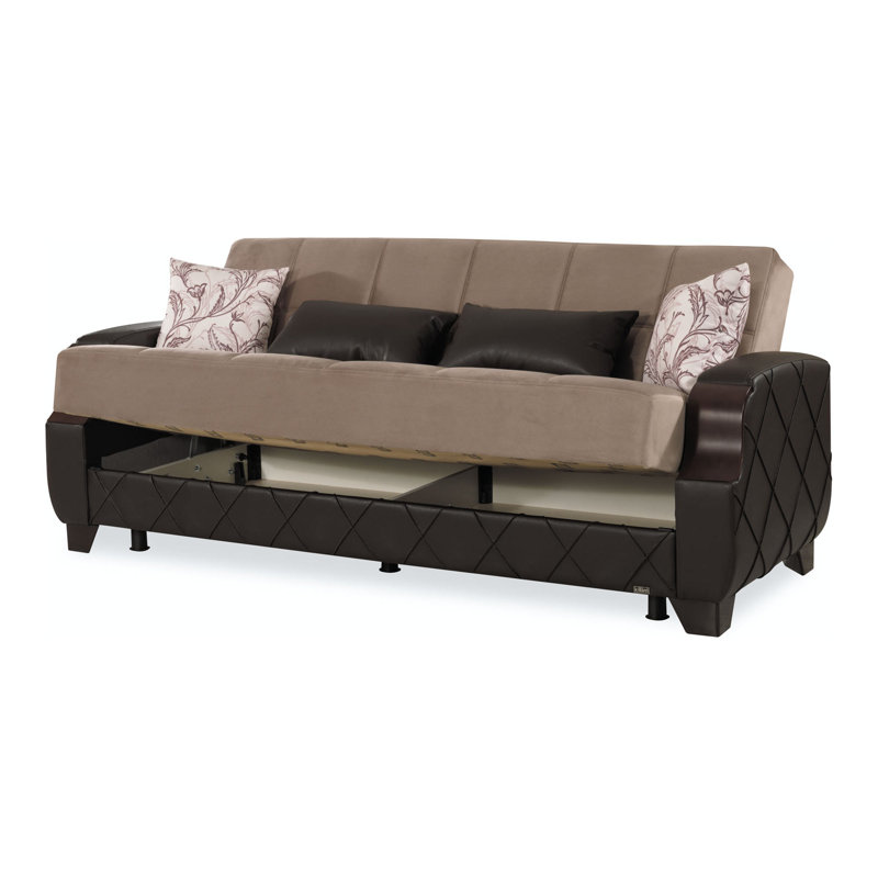 Olivo 89 in. Fabric Upholstered 3-Seater Twin 3-in-1 Sleeper Sofa Bed with Storage, Brown