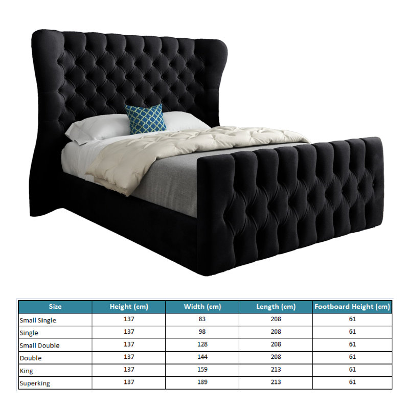 Bettencourt Upholstered Bed, Black, Double (4'6)