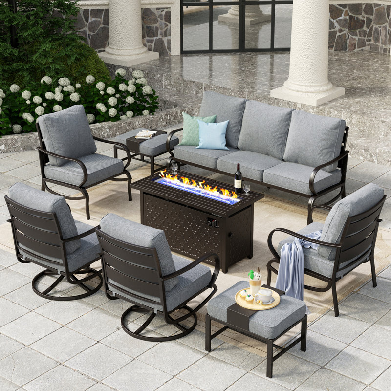 Ensemble de conversation pour patio à 9 places Tapasi avec chaises longues pivotantes et table de foyer optionnelle, Oui