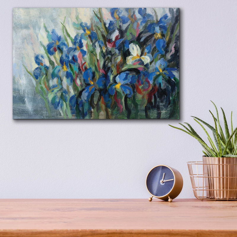  «Blue Irises» par Silvia Vassileva, art mural en verre acrylique, 16 po x 12 po