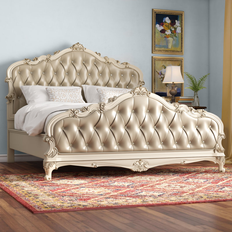 Lit capitonné standard Casanovia, Grand, Blanc perle