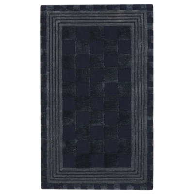 Navy Blue Tonal Check Rug