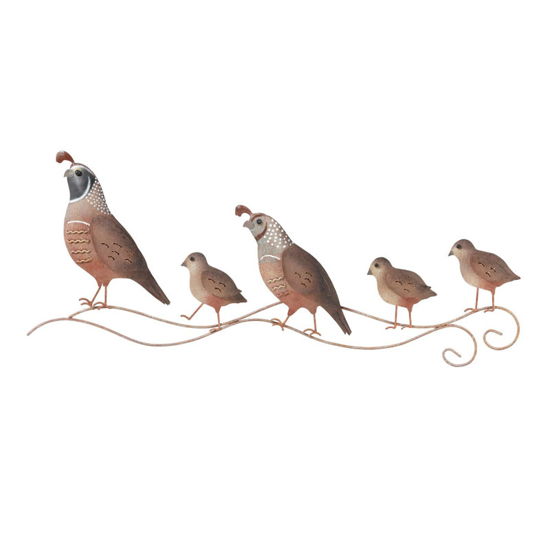 23.25 Inch Wide Quail Family Metal Outdoor Wall Decor with Multi Color Weather Resistant Finish for Indoor and Outdoor Home Accent