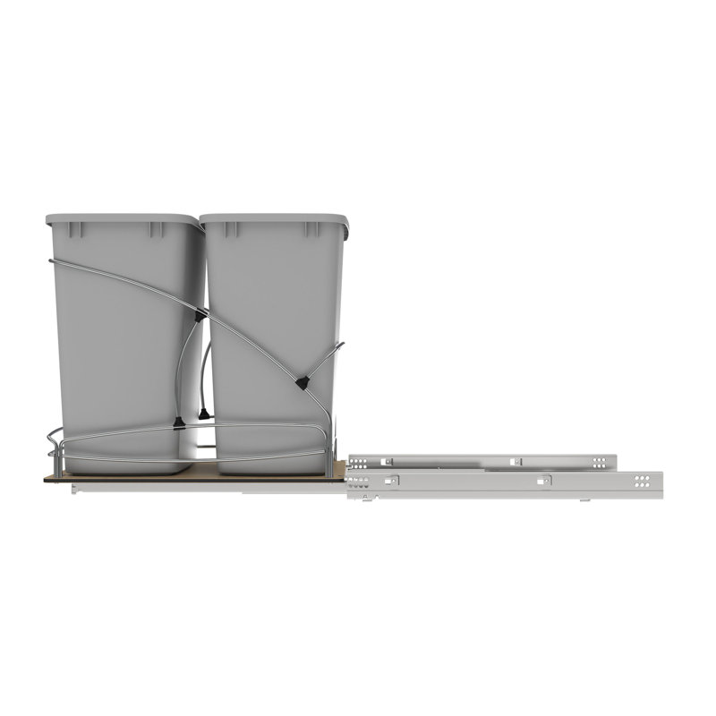 Gray Double 35 Quart Pull-Out Plastic Waste Bin