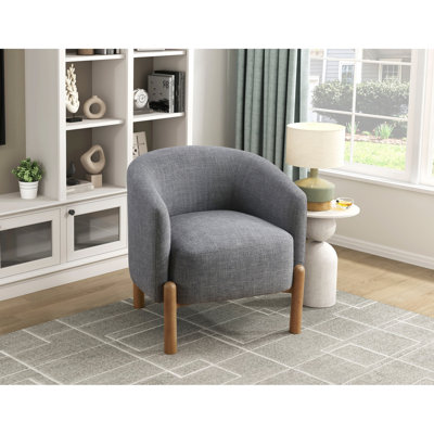 Fauteuil d'appoint moderne contemporain gris avec pieds en bois massif et 100%, rembourrage en mousse