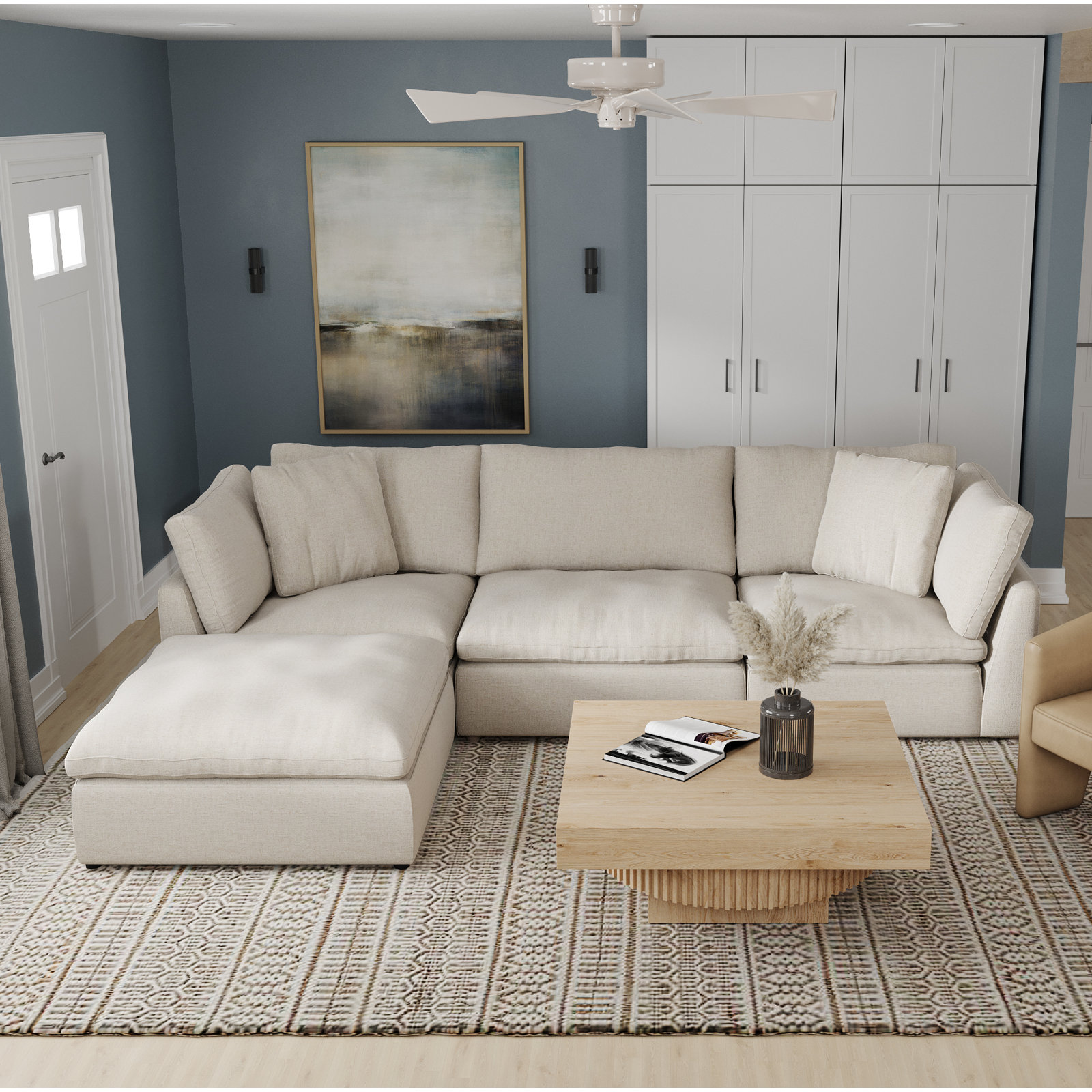 Eliana Modular Upholstered Reversible Chaise L-Sectional, 35'' H x 114'' W x 80'' D