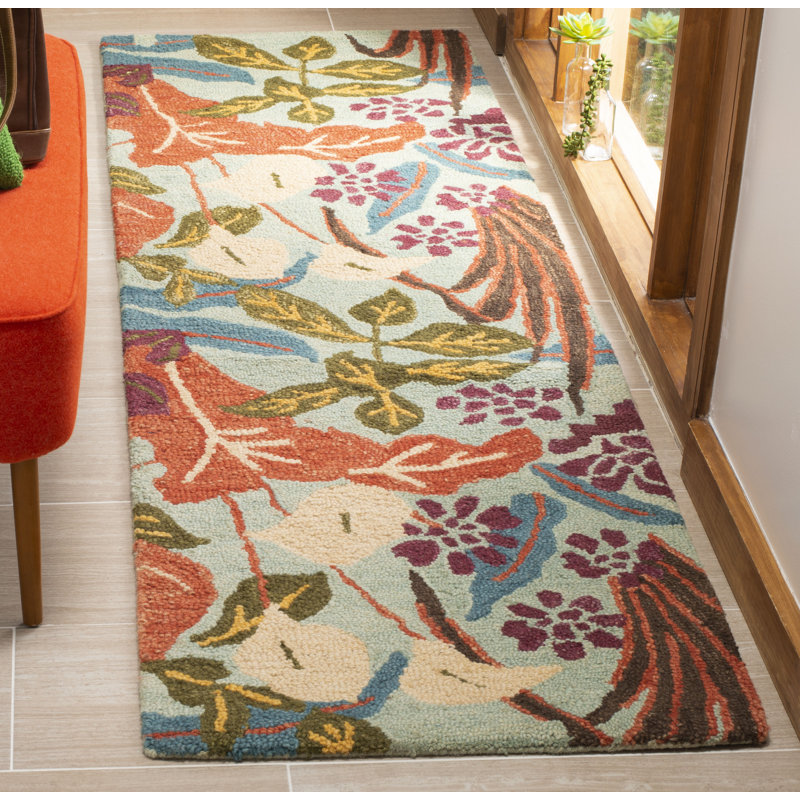 Tapis floral en laine crocheté à la main Emrick, Tapis de couloir 2 pi 3 po x 8 pi