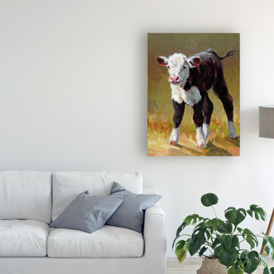 " Wrapped Canvas Wall Art - Carolyne Hawley 'Princess Cow' Wall Art for Living Room, Bedroom, or Office Décor - 18x24 " Acrylic Painting
