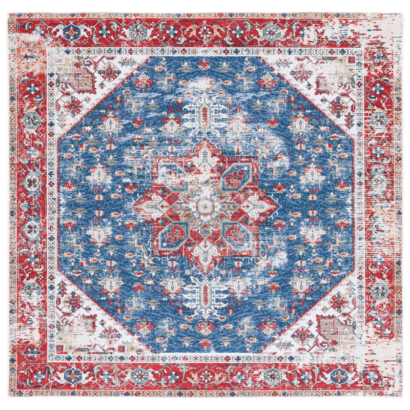 Sonia Oriental Blue/Red Area Rug, Square 5'