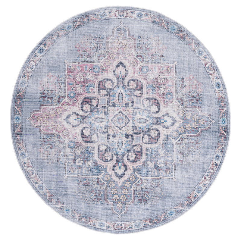 Duilio Oriental Ivory/Blue Area Rug, Round 6'7"