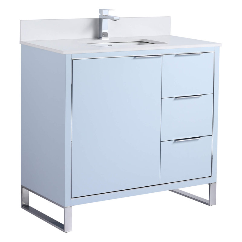 Geselle 36'' Single Bathroom Vanity with Stone Top, Chrome, Pastel Blue