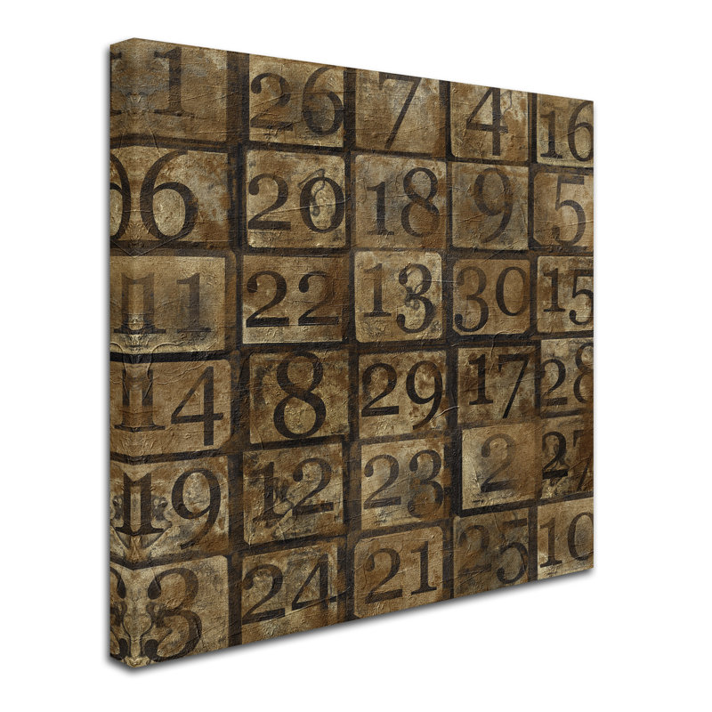 « grungy number blocks », art textuel sur toile tendue, H 14 po x l 14 po
