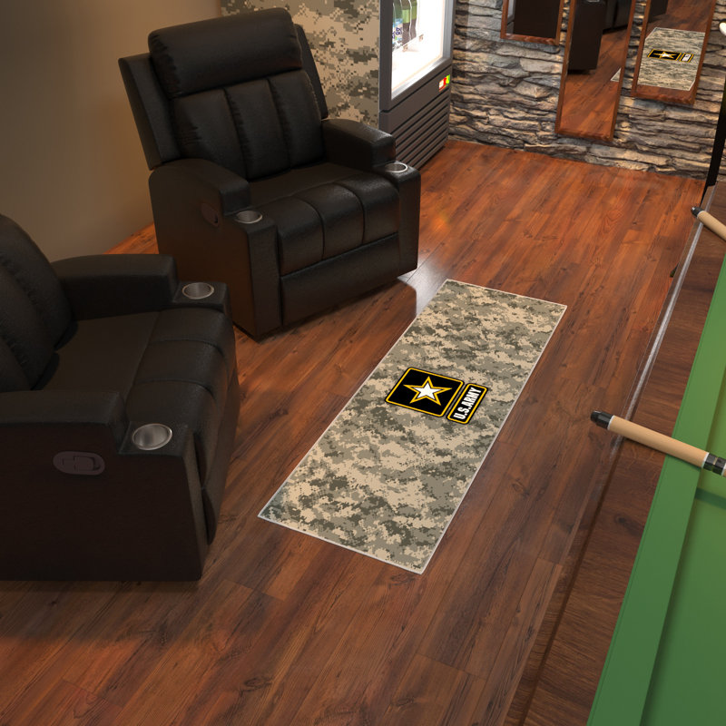 US Army Logo Non-Slip Area Rug For Bedroom, Kitchen, Multi/Camo, Runner 1'8" x 4'11"