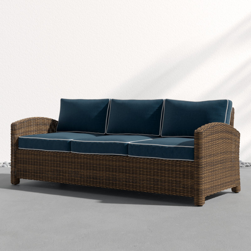 80.5'' Wide Metal Patio Sofa with Cushions, Navy, Brown