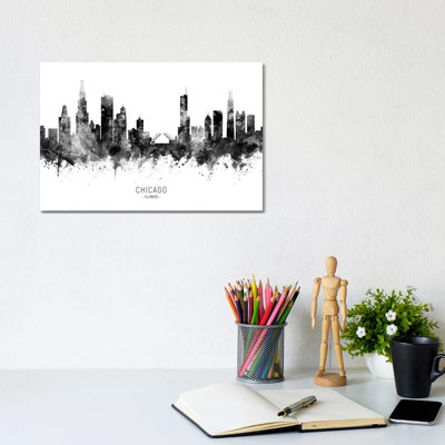 Chicago Illinois Skyline Black And White by Michael Tompsett - Wrapped Canvas Print