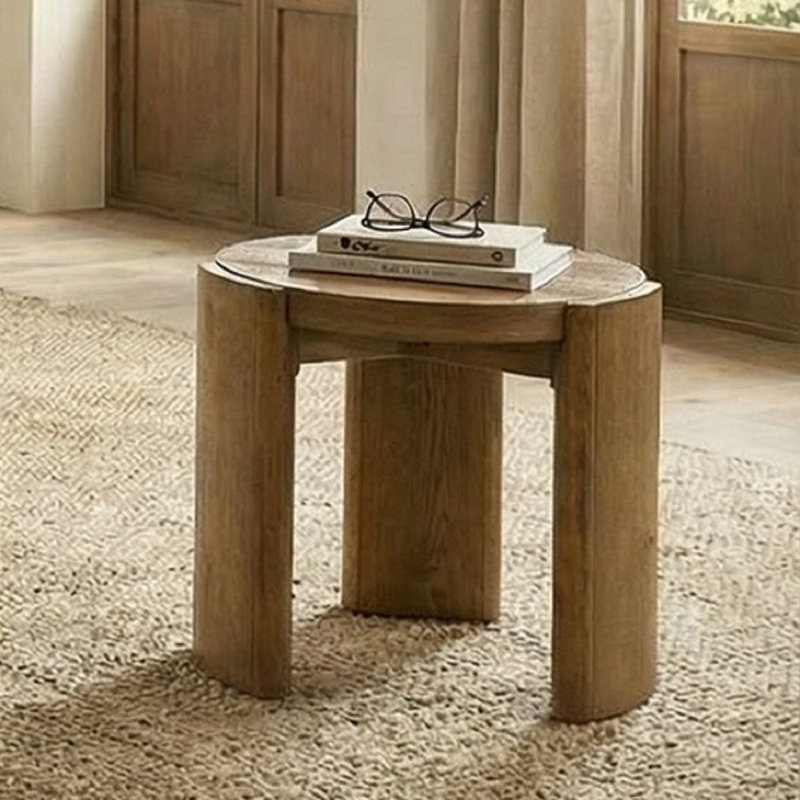 Table de bout ronde contemporaine brun, table d'appoint avec base en noyer, bois d'ingénierie et bois d'hévéa, table d'appoint minimaliste pour le salon