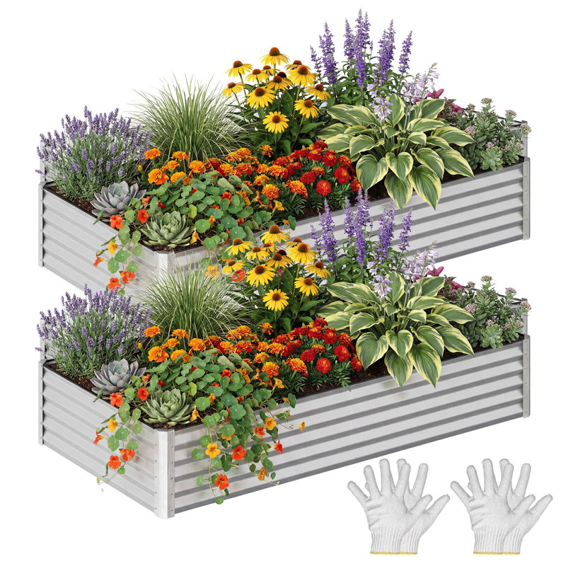 Metal Outdoor Raised Garden Bed, 18" H x 96" W x 48" D