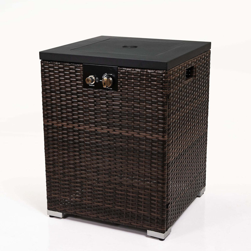 Wicker Fire Pit Column With Glass Wind Guard