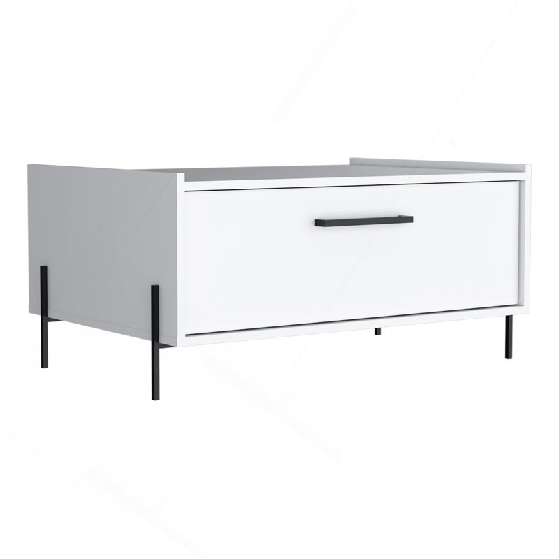 Table basse haute 15 po Shan avec armoire escamotable et tablette ouverte blanc Shan, Blanc