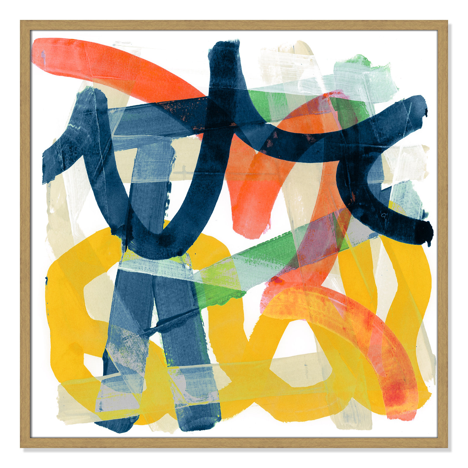 Lorelai "Shuffling" Painting by Cartissi, 27.5" H x 27.5" W x 0.75" D, Natural Framed