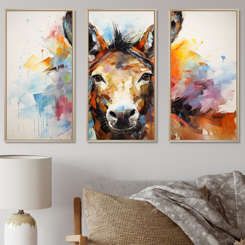 Abstrait âne rêverie - art mural âne, Cadre flottant brun, H 28 po x l 36 po