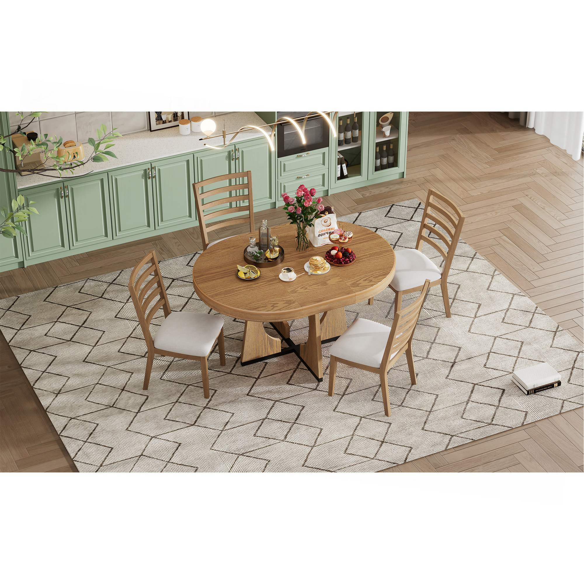 George Oliver Round Dining Table For 4 With Chairs Set, Extendable ...