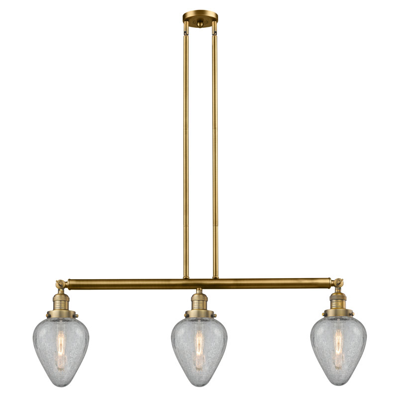 Luminaire suspendu pour îlot de cuisine 3 lumières Shauna, Chrome poli, Transparent craquelé, DEL