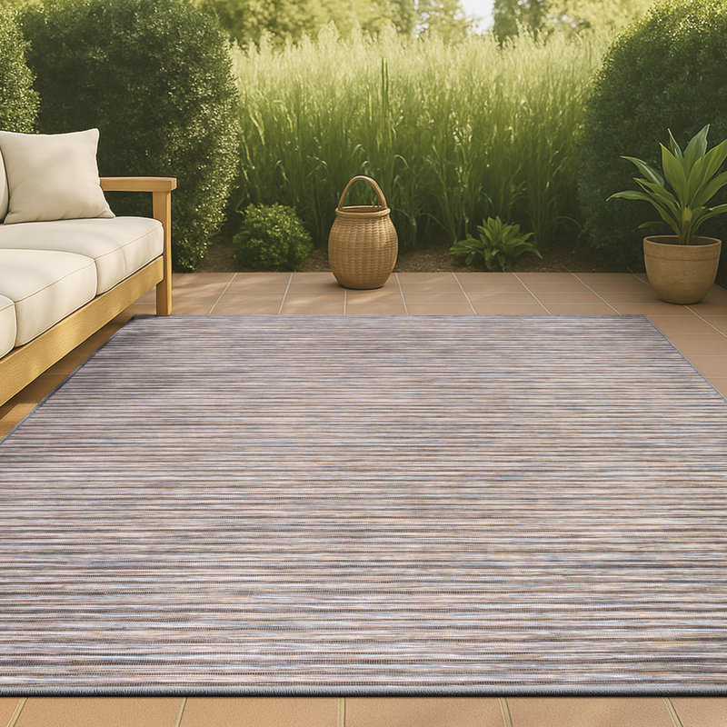 Amold Modern Farmhouse Pinstripe Dark Gray/Blue Indoor/Outdoor Rug, Rectangle 3' x 5'
