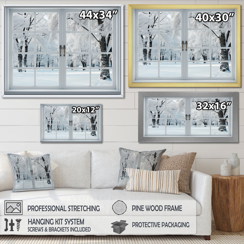 Winter Forest Window Views I - Winter Landscape, reproduction d'art sur toile encadrée, Cadre de coin blanc fermé