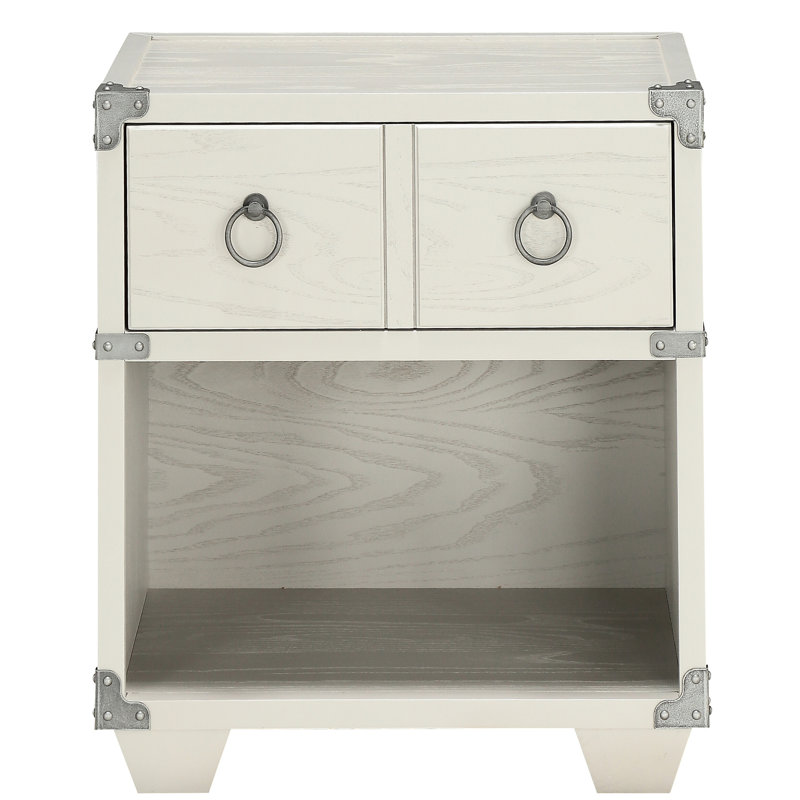 Table de chevet grise pour chambre à coucher avec étagère de rangement en bois intégrée et spacieuse