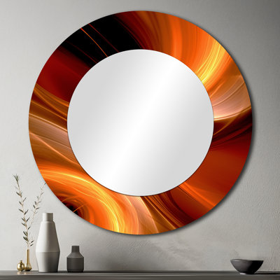 «Orange Abstract Warm Fractal Design II», miroir mural décoratif rond orange, art imprimé en métal